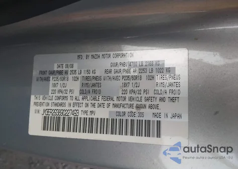 2009 Mazda Cx-7 Grand Touring z USA, uszkodzony, nr VIN JM3ER293890227493